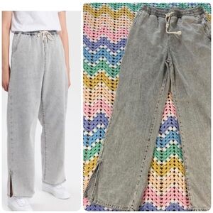 Pilcro Anthropologie Gray Acid Wash Straight Split Leg Pants Jeans Denim Joggers
